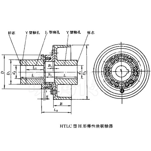 HTLC型H型彈性塊聯軸器圖紙